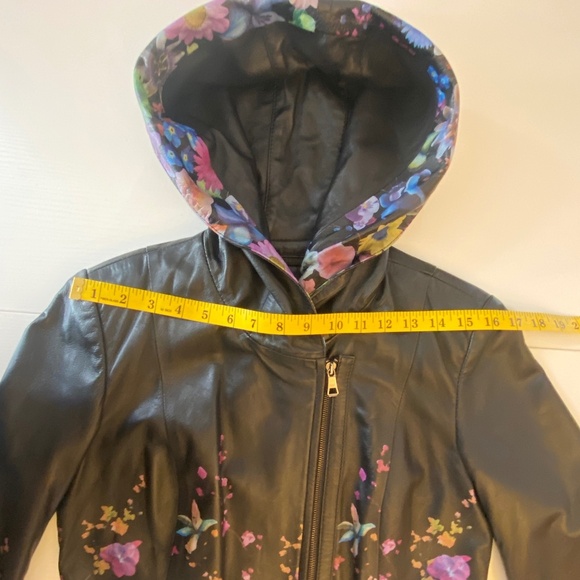 Marciano Pelle Fabulous Genuine Lambskin Leather Moto Jacket Hoodie Sz 42 Small - Picture 16 of 16